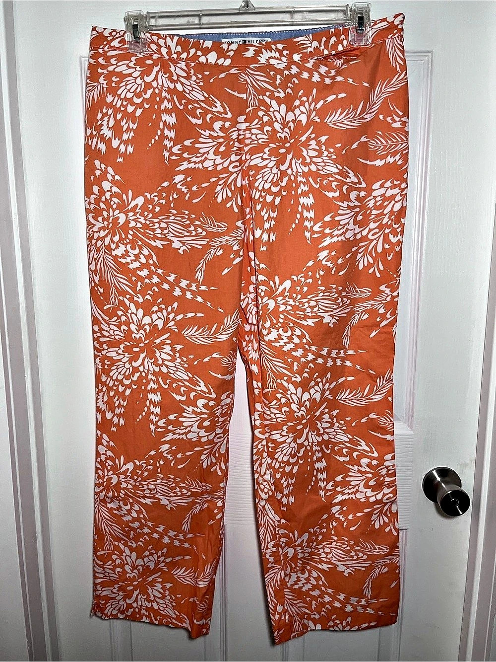 Tommy Hilfiger Floral Wide Leg Ankle Pants in Orange & White Like New